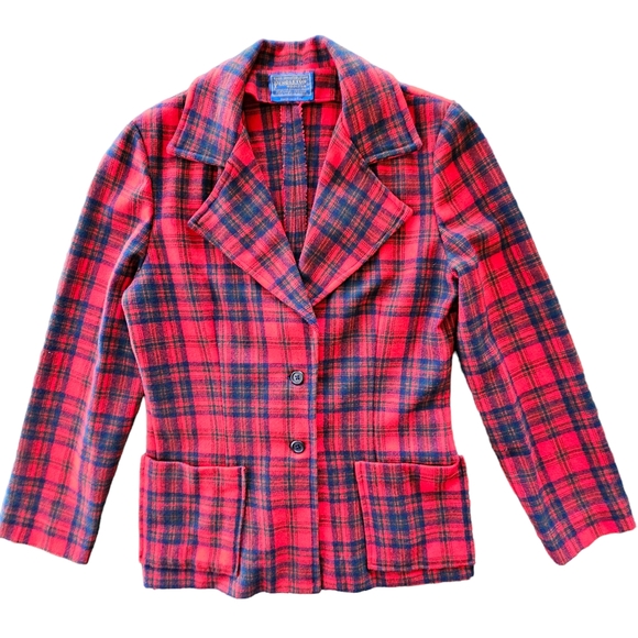 Vintage 1960's Era Pendleton Wool Red/Black/Green/Navy Tarten Plaid Skirt Set - Picture 14 of 17